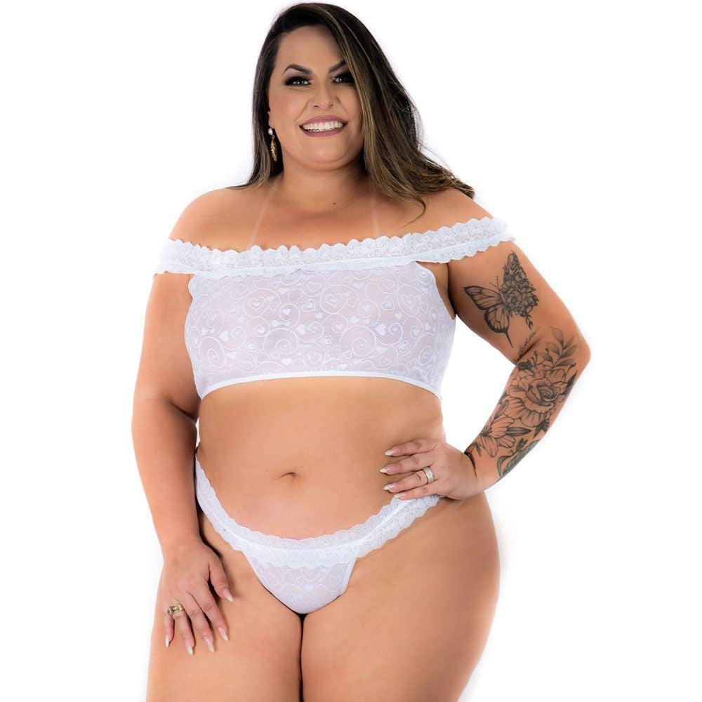 Conjunto Plus Size Ciganinha Top Ombro A Ombro E Fio Dental Submarino