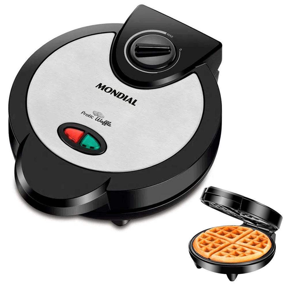 Máquina de Waffle Mondial Pratic 1200W Preto e Inox GW 01 Submarino