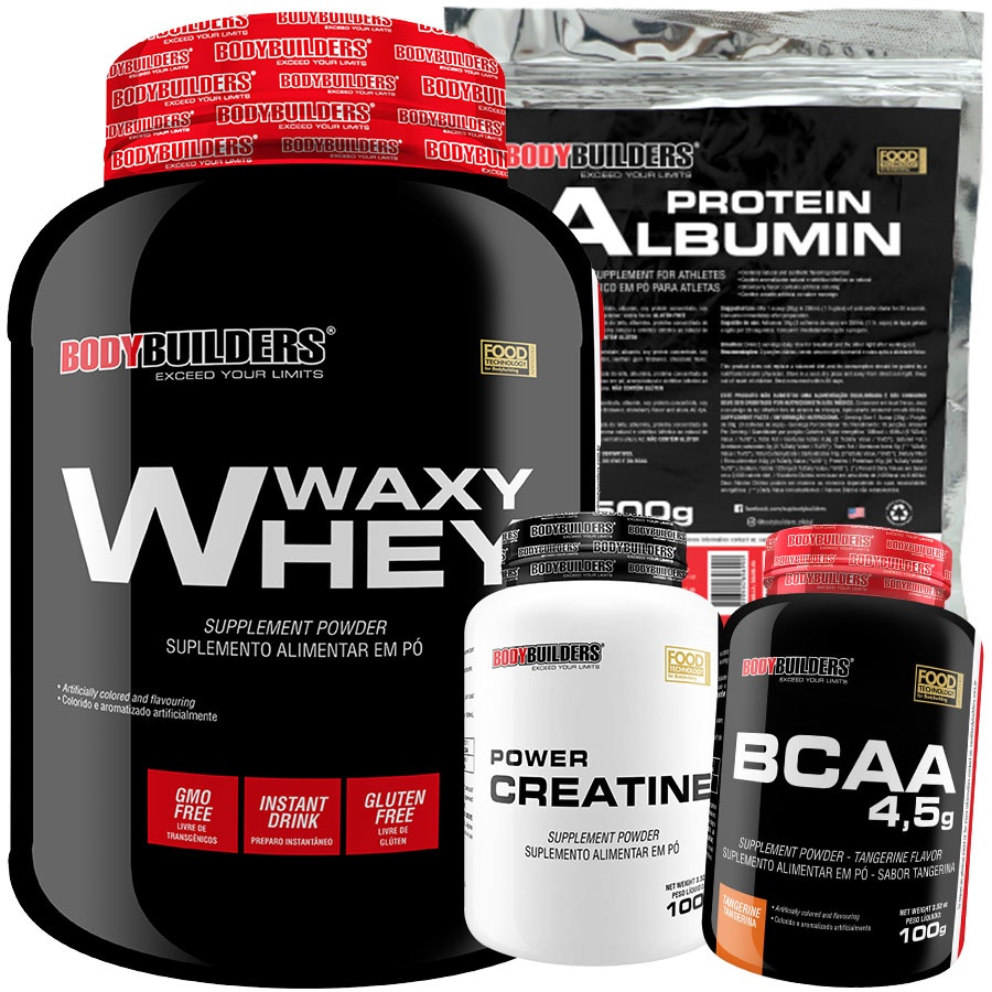 Kit Atividade Fisica Whey Protein 2kg Albumina 500g Bcaa 100g