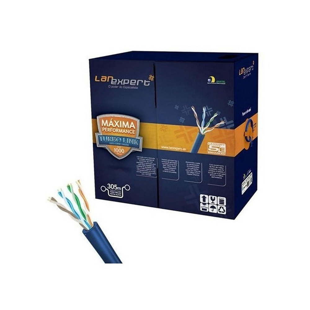 Cabo De Rede Lan Expert 4 Pares Azul Cobre Cat5E 305 Mts No Shoptime