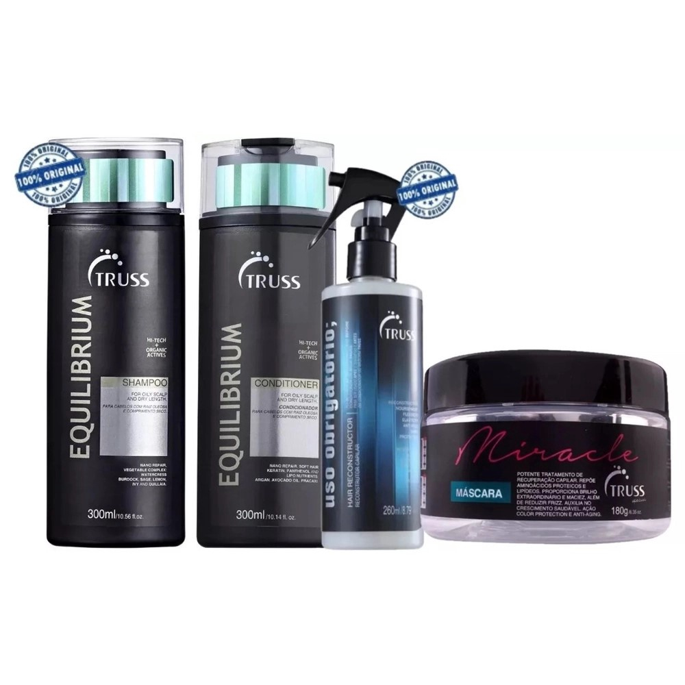 Kit Truss Equilibrium Shampoo Condicionador Máscara Miracle Uso