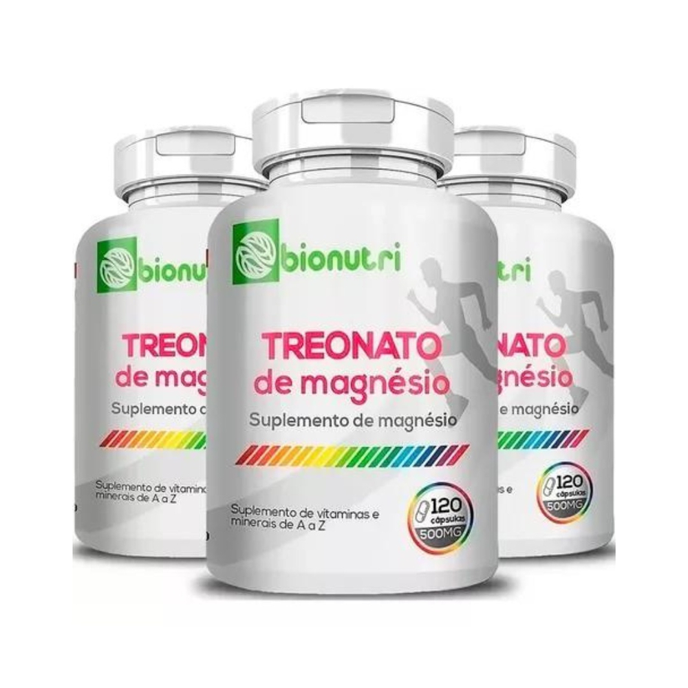 Kit 3 Magnésio L Treonato Puro 120 Capsulas 500mg Bionutri Submarino