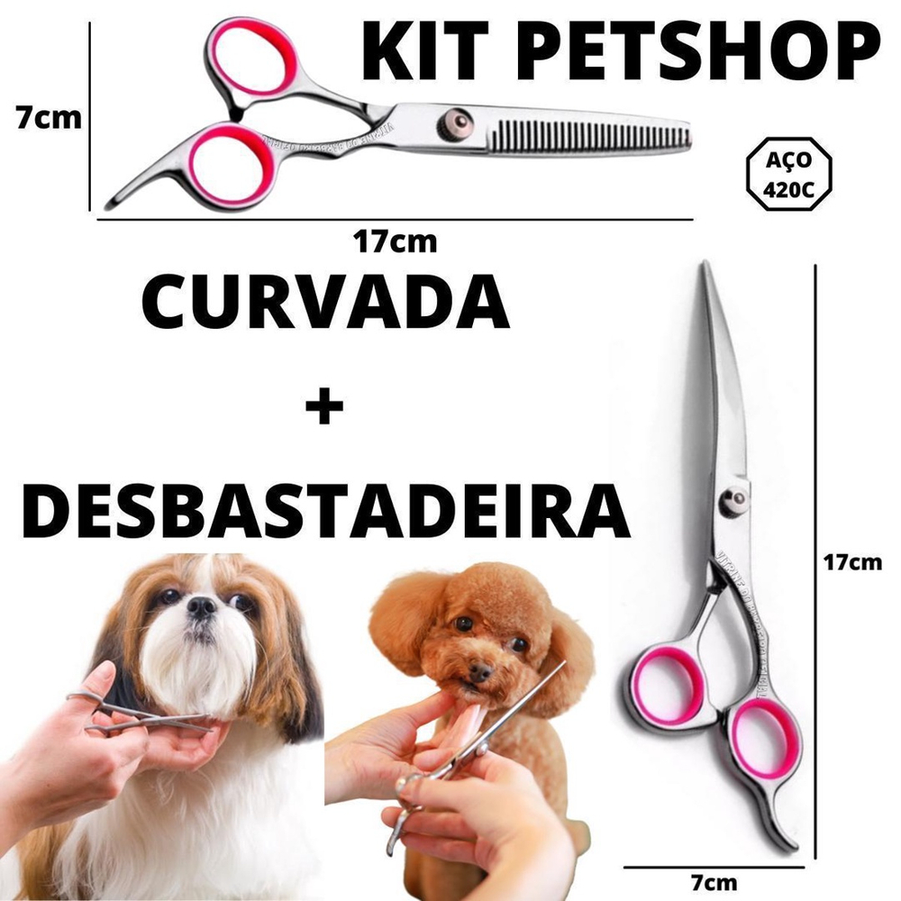 Kit Tesoura Curvada Desbastadeira De Tosar Pet Petshop No Shoptime