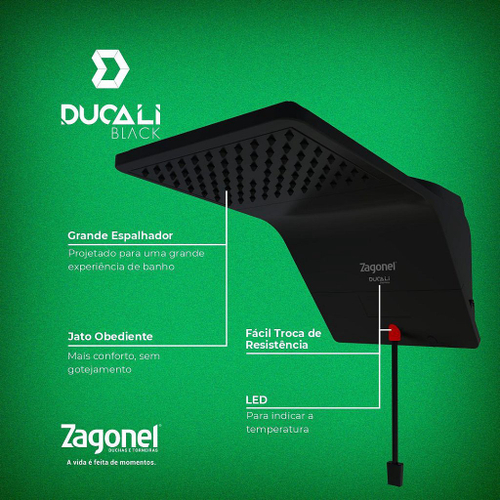 Chuveiro Eletrônico 127V 110V 5500W Preto Ducali Zagonel em Promoção