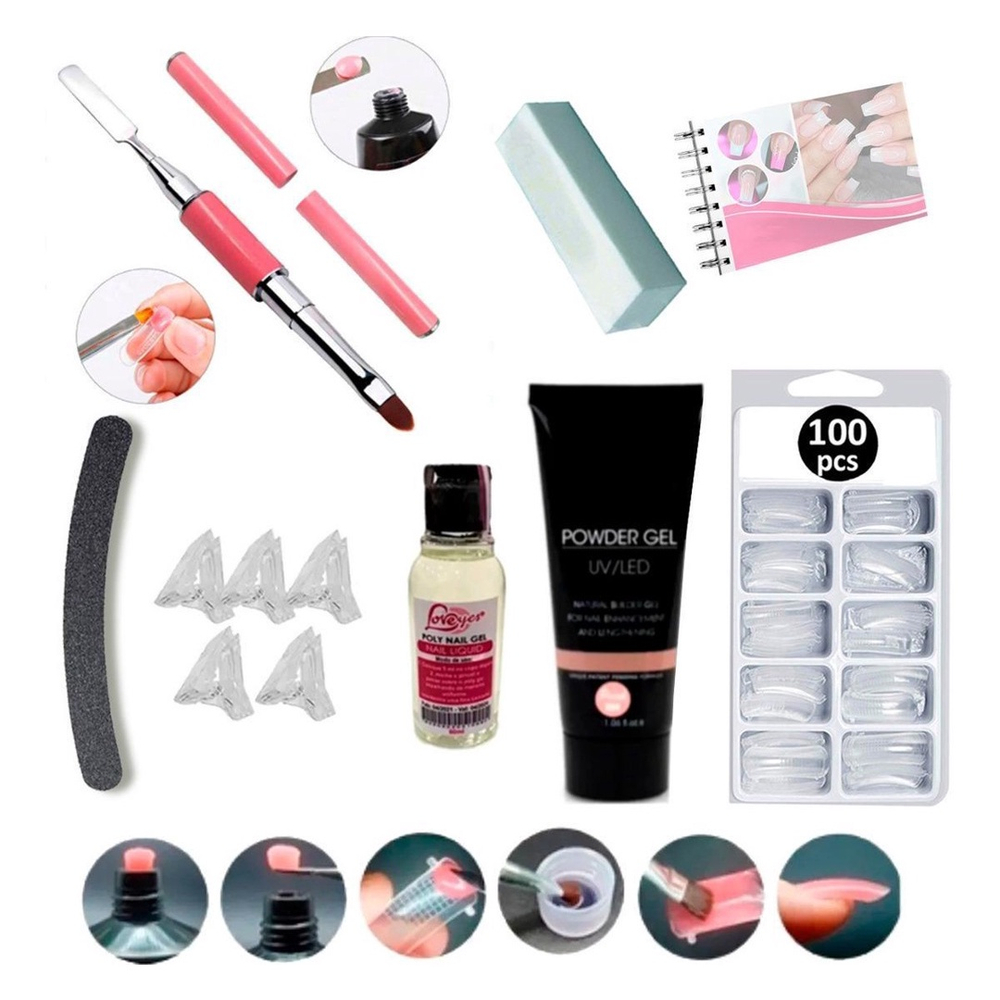 Kit Polygel Poligel Alongamento Molde F1 Pincel Duplo Manual No Shoptime