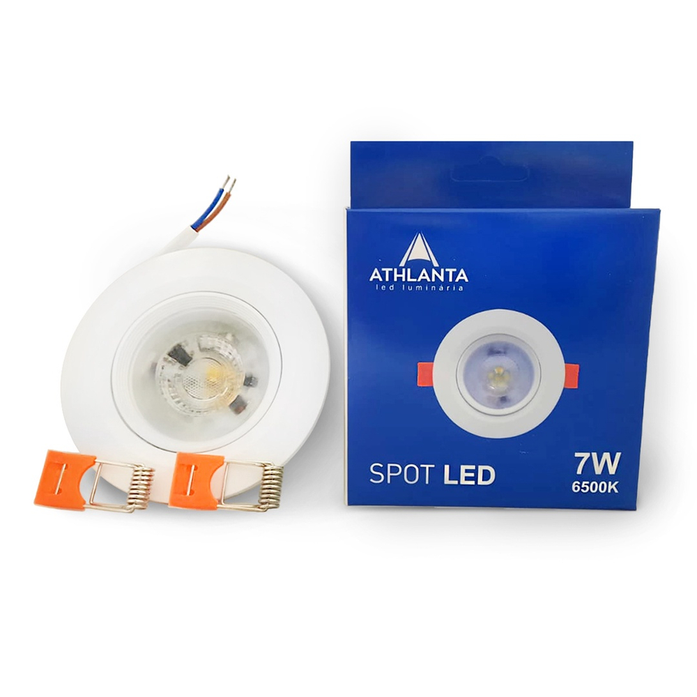 6 Spot LED Embutir 7W Redondo Direcionável Bivolt Luz Branca Fria 6500K