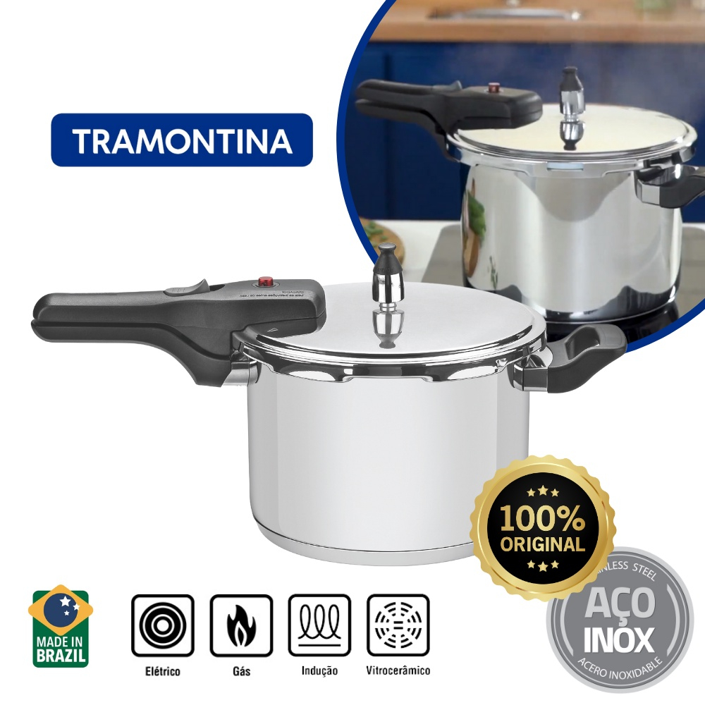 Panela de pressão Tramontina Brava Aço Inox 6L Fundo Triplo no Shoptime