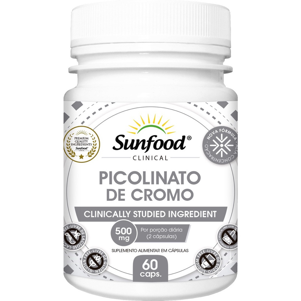 Picolinato de Cromo 500mg 60 cápsulas Sunfood Clinical Submarino