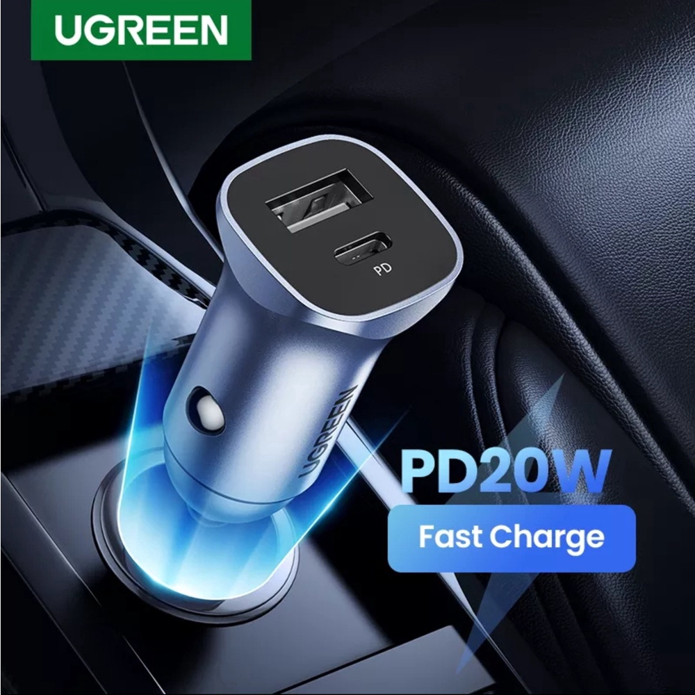 Carregador Veícular carro ugreen 24W pd 3 0 isqueiro 2 saídas