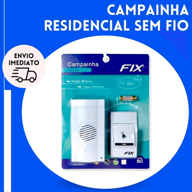 Campainha Residencial Wireless Sem Fio Resistente Água Wifi 100 Metros