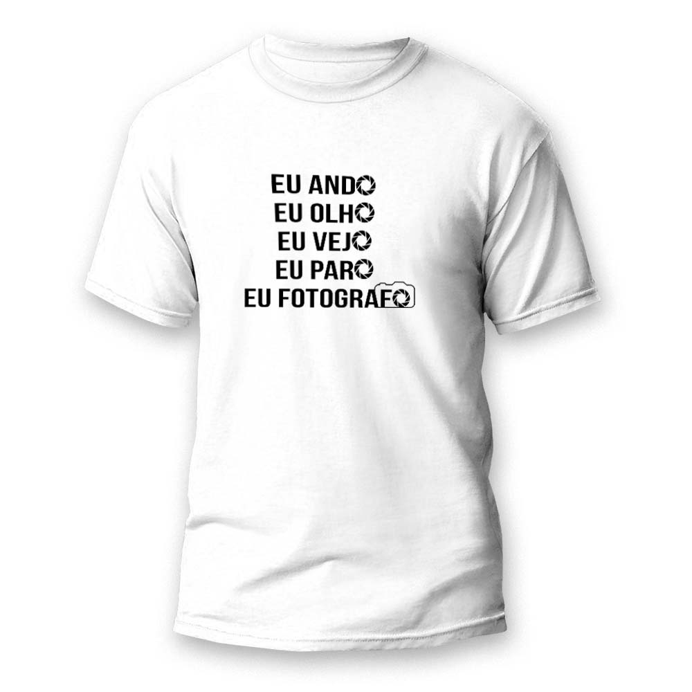 Camiseta Personalizada Poli Ster Branca Eu Fotografo Modelo Pl