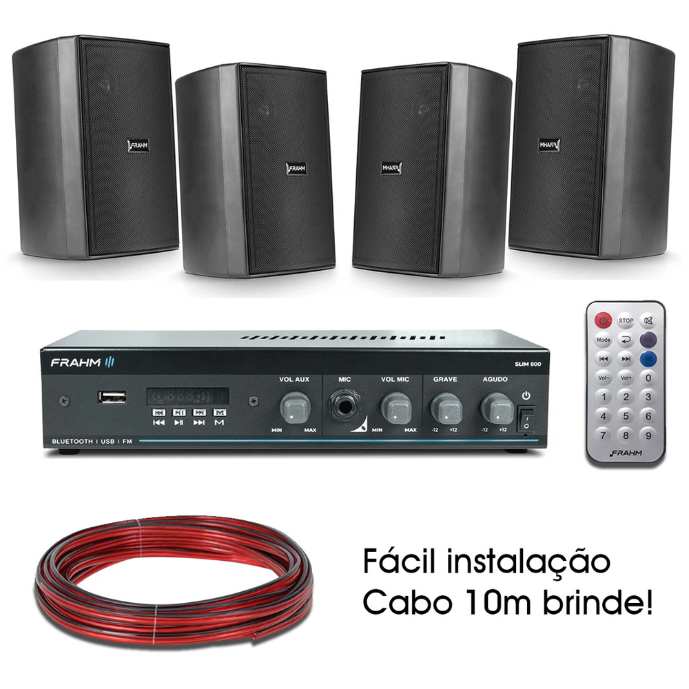 Kit Som Ambiente Residencial Frahm Amplificador Slim Bluetooth Usb