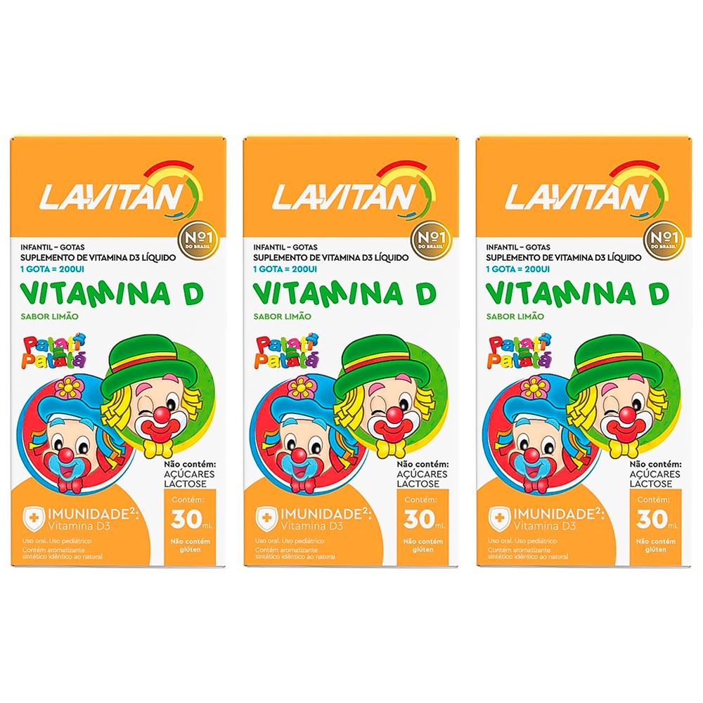 Lavitan Vitamina D3 em Gotas Uso Pediátrico Infantil Kit 3x 30ml Cimed