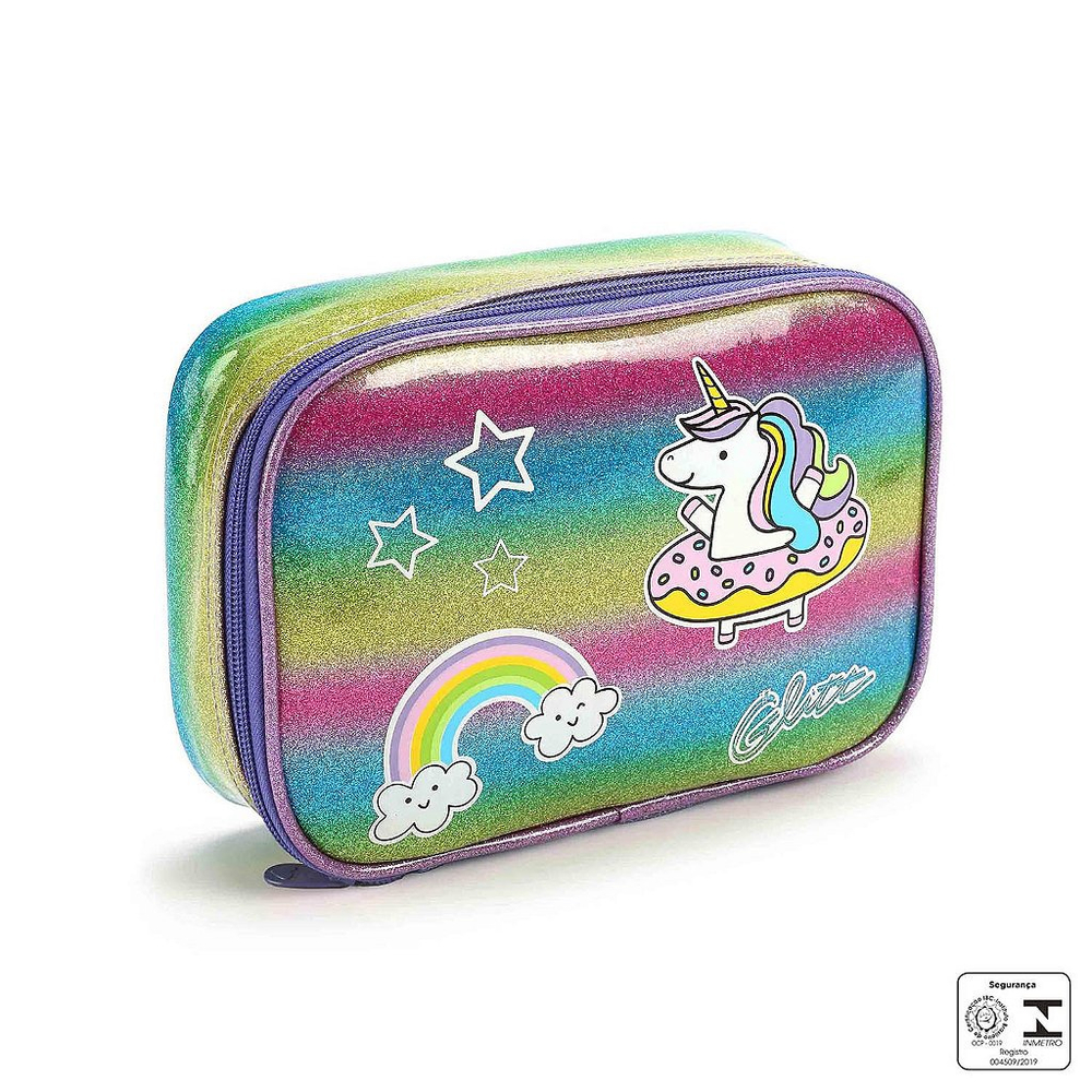 Estojo Box Escolar Glitter Unicórnio Coleção Glitt Seanite no Shoptime