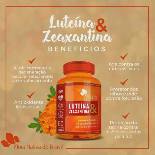 Kit 3 Luteina Zeaxantina 500mg 60 Capsulas Cada Flora Nativa Em