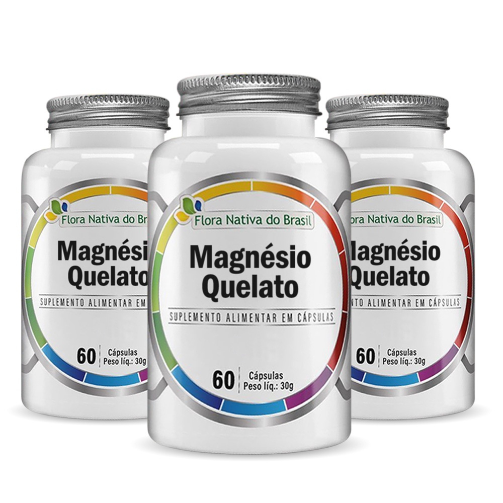 Kit Magnésio Quelato 500mg 3 Potes 60 Capsulas Cada Flora Nativa