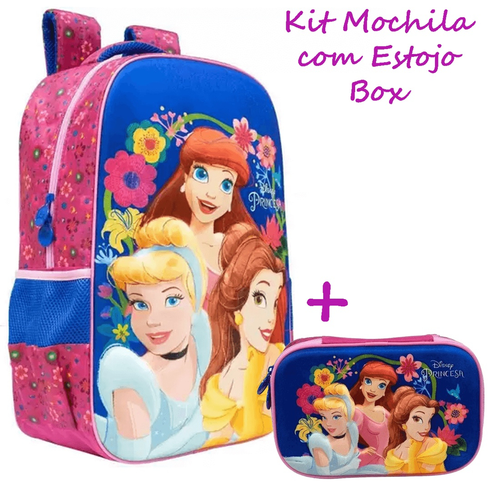 Mochila Escolar E Estojo Box Princesas Disney Kit Xeryus Submarino