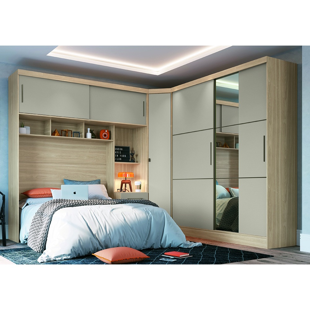 Quarto Modulado Completo Casal Classic Pe As Nogueira Gris