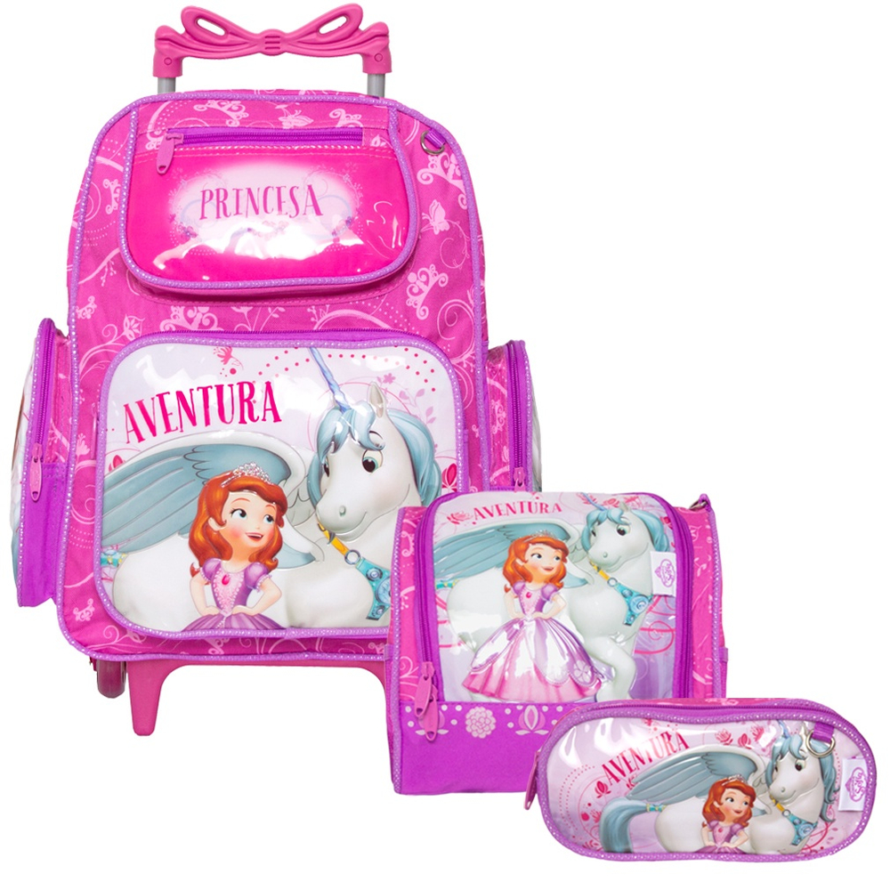 Mochila Escolar Infantil Rodinha Princesa Sofia Lancheira Submarino