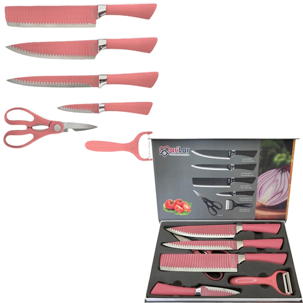 Kit Jogo Facas Pe As Inox Descascador Tesoura Churrasco Cozinha No