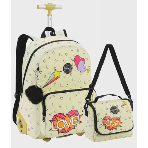 Kit Mochila Rodinhas Infantil Escolar Crinkle Love Lancheira Térmica