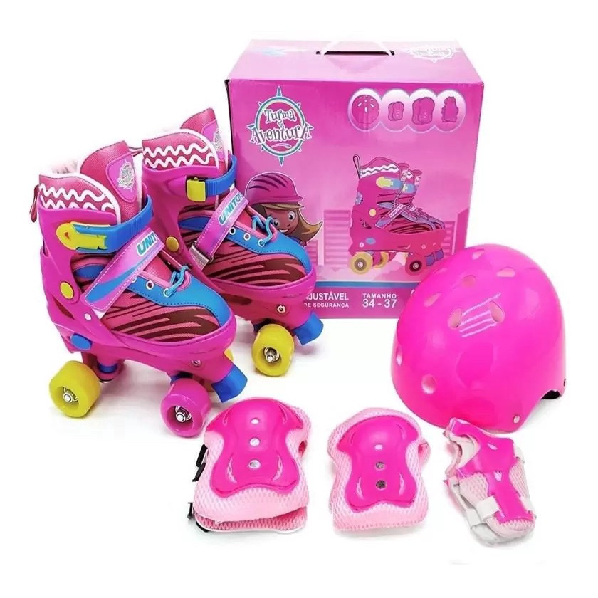 Patins Infantil Rodas Quad Ajust Vel Rosa Unitoys No Shoptime