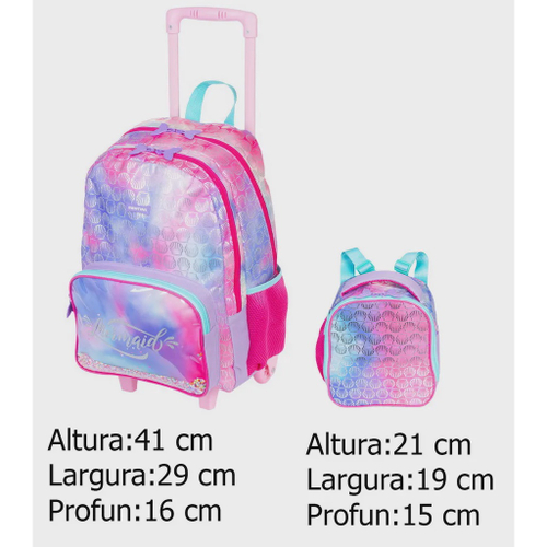 Kit Mochila Escolar Rodinhas Feminina Menina Juvenil Infantil X Mermaid