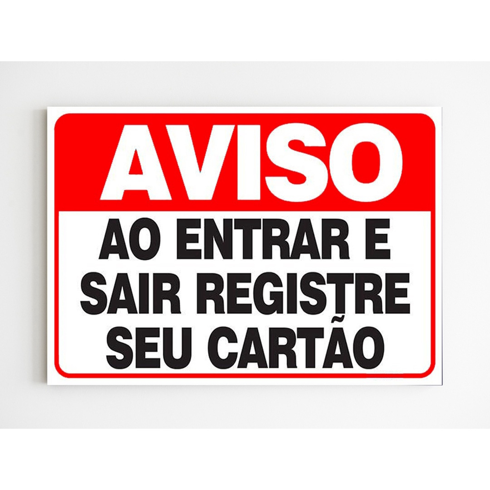 Placa de aviso Ao entrar e sair registre seu cartão mdf A4 Submarino