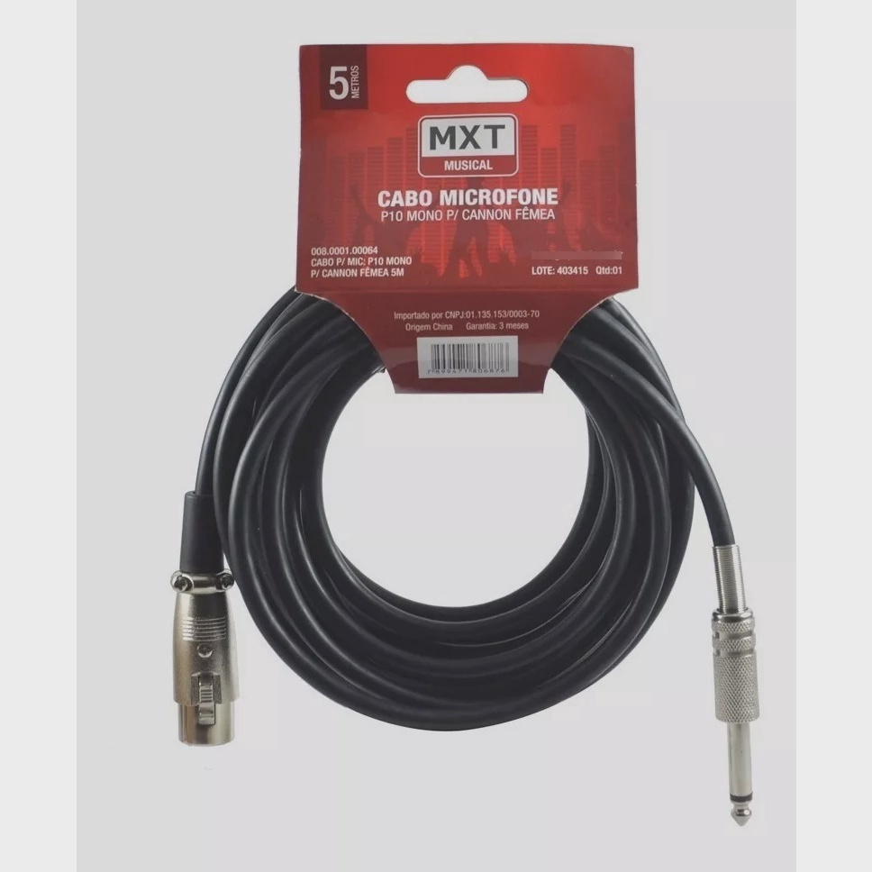 Cabo Microfone E Violão Mono Xlr P10 5 Metros Mxt no Shoptime