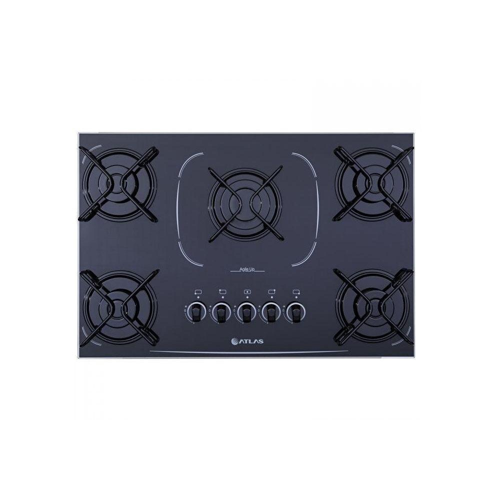 Cooktop 5 Bocas Atlas A Gás Glp Agile Up Glass Preto em Promoção na