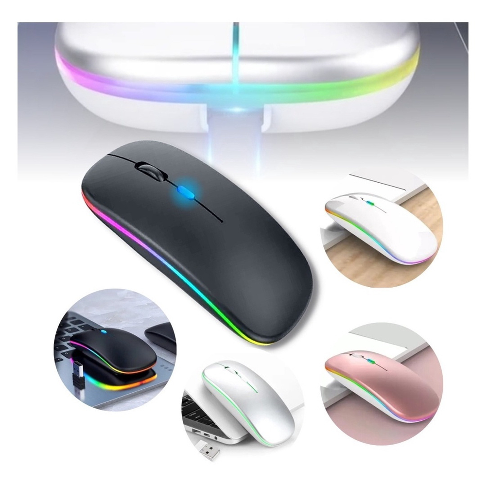 Mouse Wireless Recarreg Vel Led Rgb Ghz Sem Fio Barato Cor Rosa No