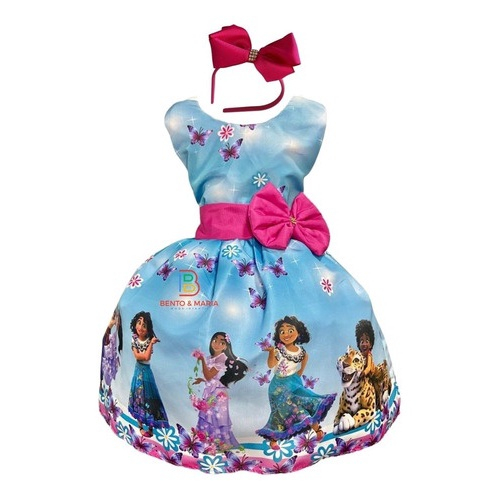 Vestido Temático Infantil Encanto Mirabel Madrigal Luxo Rosa em