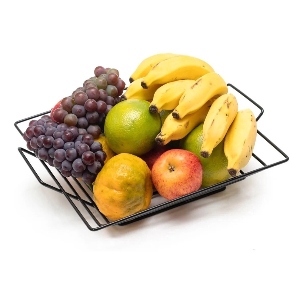 Fruteira De Mesa Quadrada Preta Organizador De Frutas Bancada Moderna