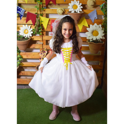 Vestido de festa junina noiva caipira infantil luva E véu curto em