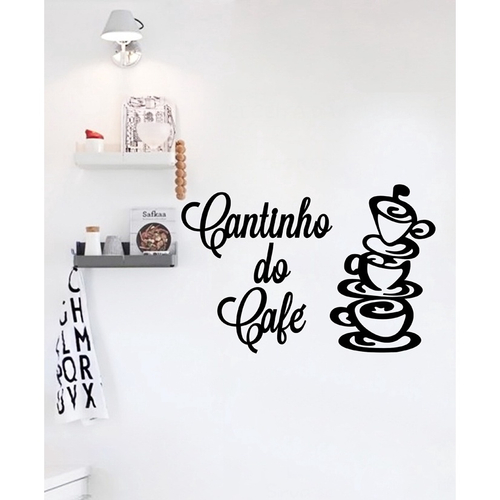 Adesivo Decorativo de Parede Frase Cantinho do Café Desenho Xícaras