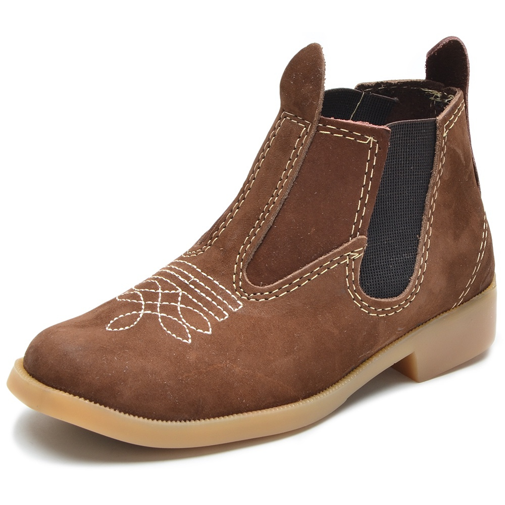 Bota Botina Infantil Menino Country Couro Detalhe Costura Cano Curto