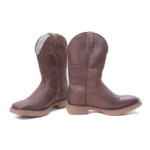 Bota Texana Country Cano Alto Bordada Usa Couro Marrom Em Promo O Na