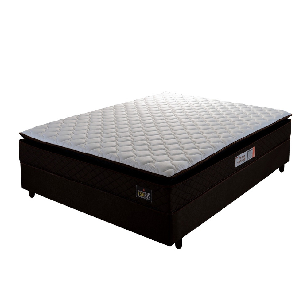 Cama Box Casal Colchão Espuma D45 Pillow Top Strong 138x188x62cm Marrom