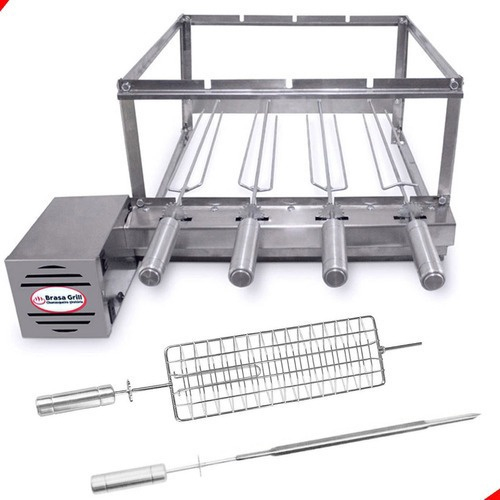 Kit Inox Giratorio 4 Espetos Brasa Grill Espeto Picanha Espeto