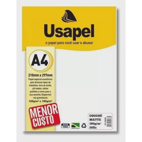 Papel Couchê Matte Branco 180g 50 Folhas A4 Usapel no Shoptime