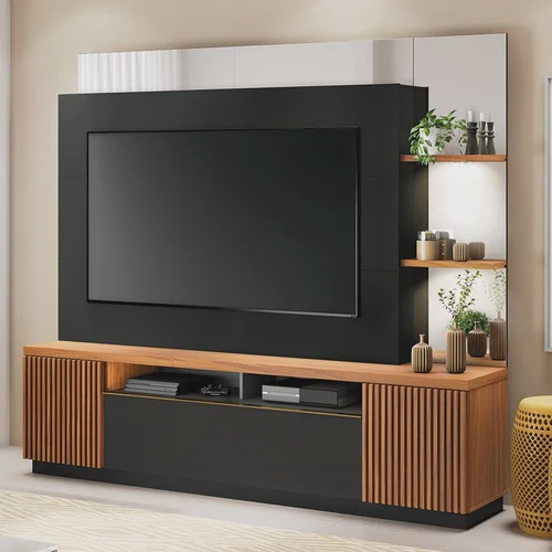 Painel Home Theater Niter I Sala De Estar Noce Milano Preto Fosco Ideal