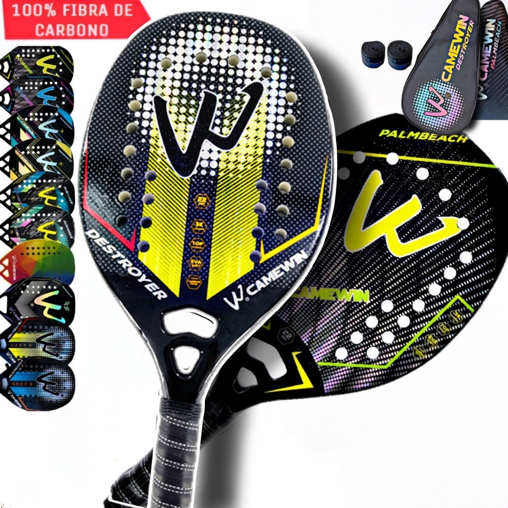 Kit 2 Raquetes Beach Tennis Camewin 100 Fibra De Carbono 3K No Shoptime