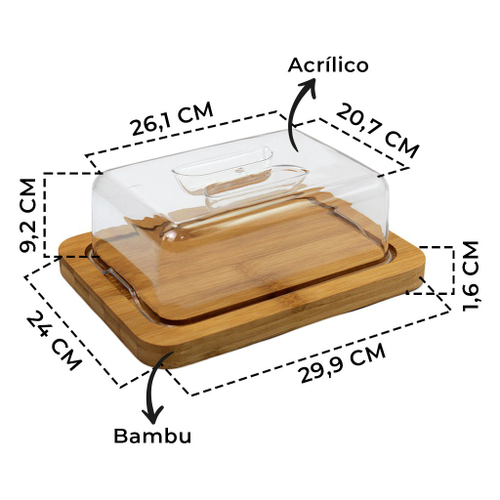 Conjunto Bambu Para Mesa de Café Porta Frios Manteigueira Açucareiro e