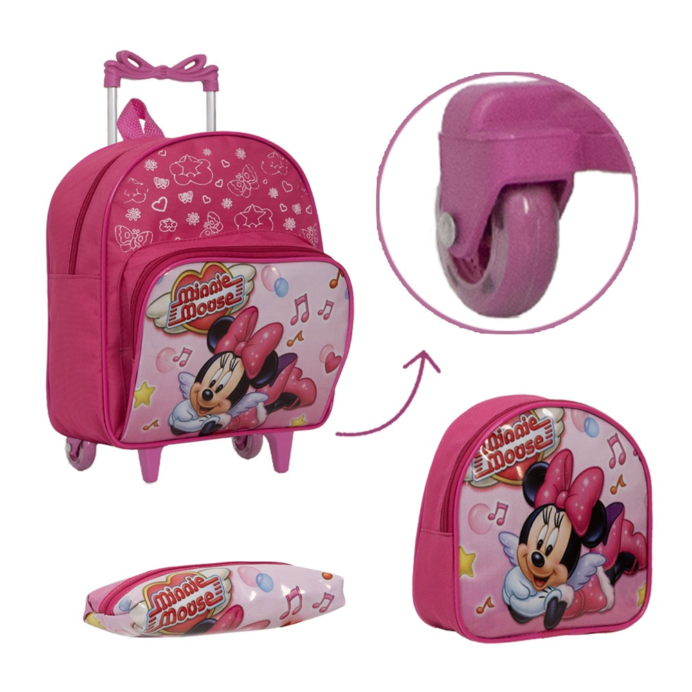 Mochila Escolar Menina Rodinha Minnie Mouse Lancheira Creche Em