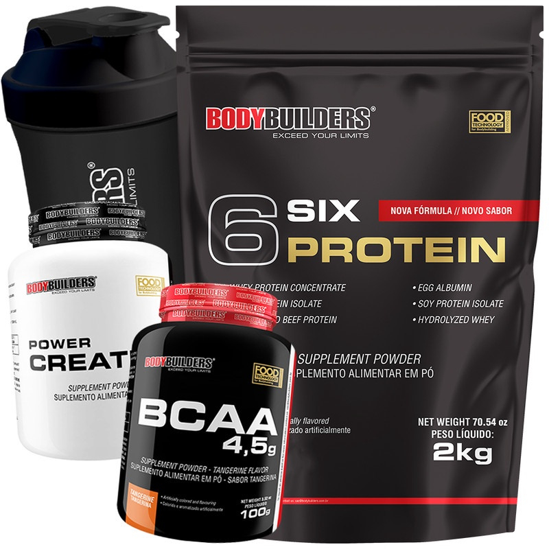 Kit Six Protein Kg Bcaa Creatina Shaker Bb Submarino