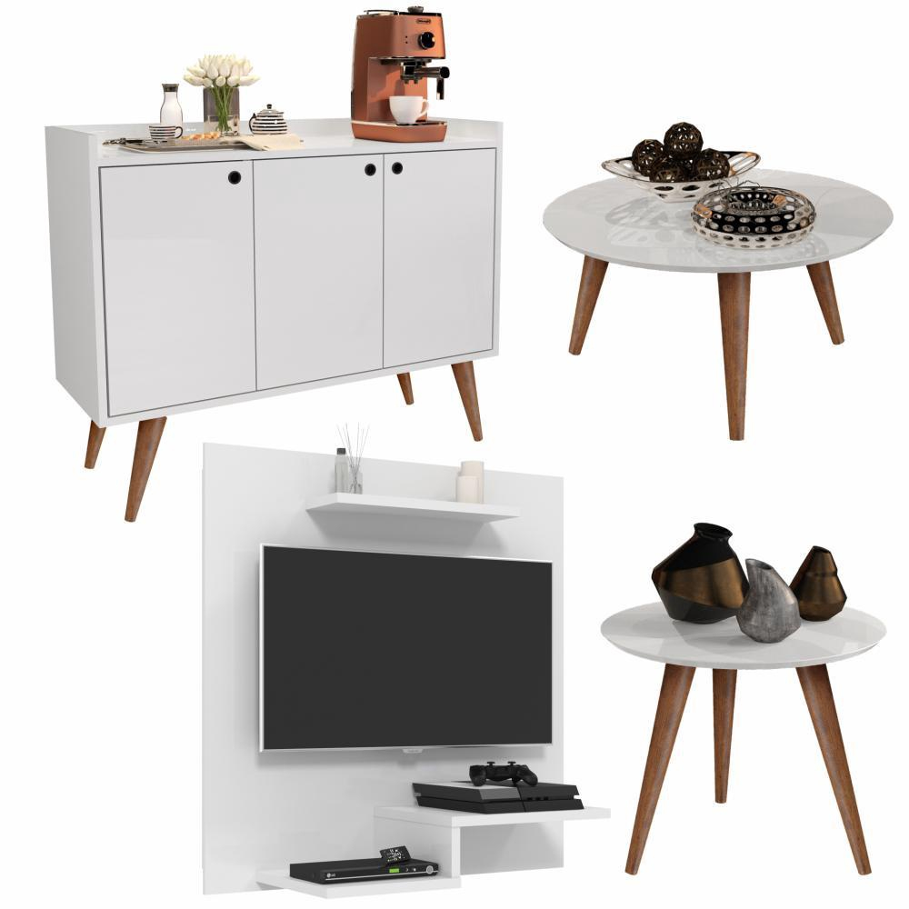 Conjunto Sala Painel Jet Plus Aparador Buffet Wood Mesa De