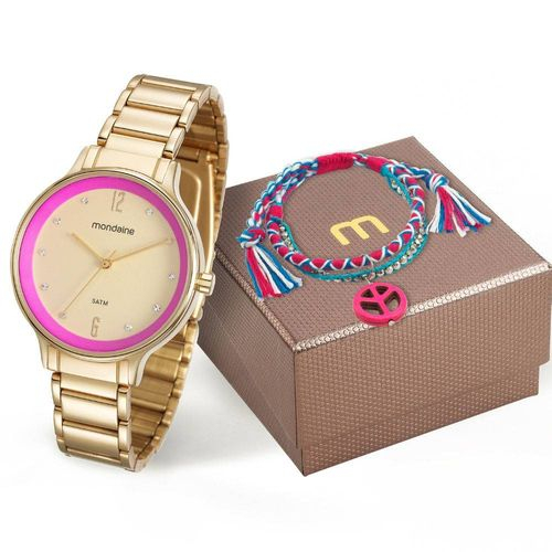 relogio mondaine feminino fundo rosa