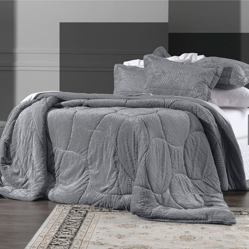 Edredom Queen Altenburg Blend Elegance Plush Monumental Cinza Nas