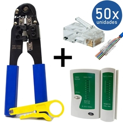 KIT Alicate de Crimpar 210c + Testador de Cabos RJ45 + 50x Conectores RJ45 Menor preço em KIT Alicate de Crimpar 210c + Testador de Cabos RJ45 + 50x Conectores RJ45