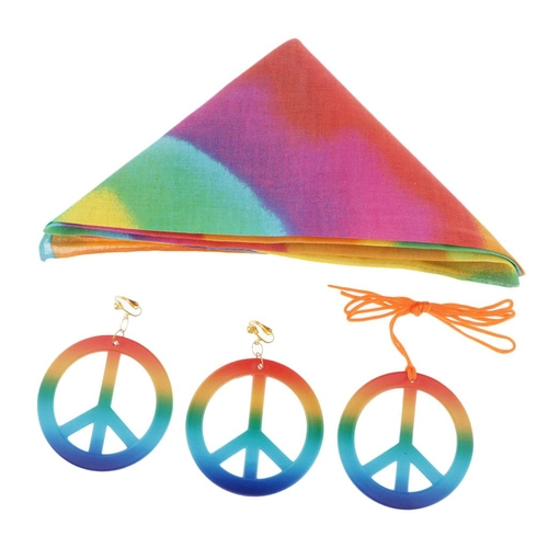 NEW PLASTIC HIPPIE MEDALLION NECKLACE 60s 70s PEACE SIGN FANCY DRESS ACCESSORIES